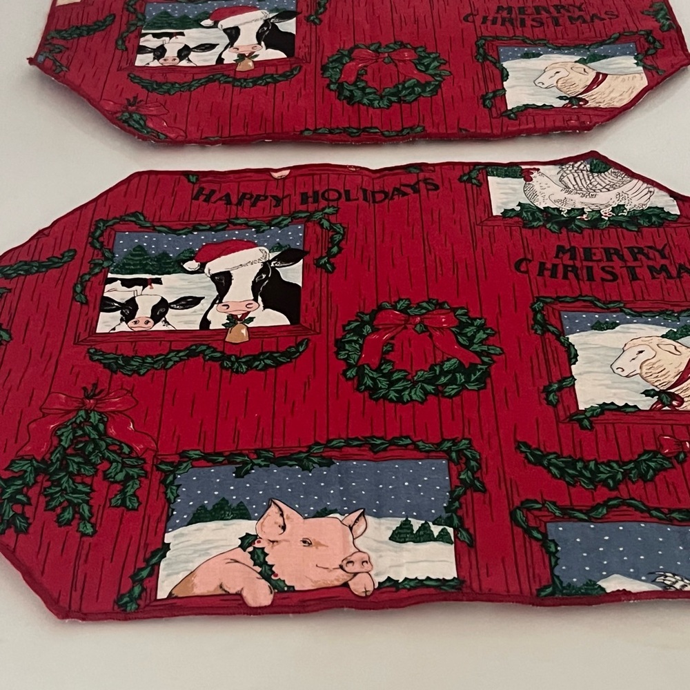 Festive Red Holiday Blanket with Farm Animal Design